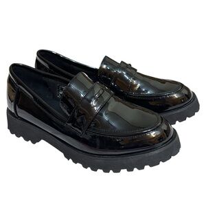 Jones New York loafers Priscilla black patent faux leather lug sole shoes 6.5